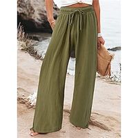 Dames Loungewear Broeken Heldere kleur Basic Casual Comfortabel Huis Dagelijks Vakantie Linnen Ademend Pantalon Zak Zomer Lente Wit Groen Lightinthebox