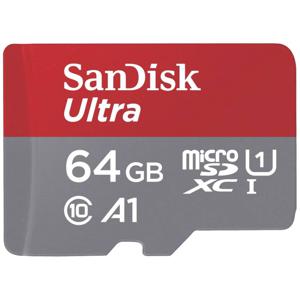 SanDisk microSDXC Ultra 64GB (A1/UHS-I/Cl.10/140MB/s) + Adapter Mobile microSDXC-kaart 64 GB A1 Application Performance Class, UHS-Class 1