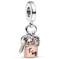 Pandora 782506C01 Hangbedel Triple Two-tone Key-Padlock-Heart zilver-zirconia-emaille rose- en zilverkleurig-zwart-wit