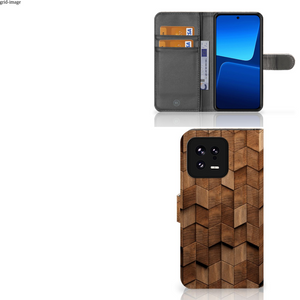 Book Style Case voor Xiaomi 13 Wooden Cubes