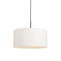 QAZQA - Moderne Hanglamp | Eettafel | Eetkamer zwart met witte kap 50 cm - Combi 1 | Woonkamer | Slaapkamer | Keuken - Stof Rond - E27 Geschikt voor LED - Max. 1 x 60 Watt