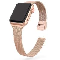 By Qubix - Milanese slim fit bandje - Champagne goud - Compatible met Apple Watch 38mm / 40mm / 41mm / 42mm - Compatible Apple watch bandjes
