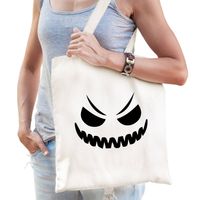 Halloween Spook gezicht halloween trick or treat katoenen tas/ snoep tas wit - Verkleedtassen