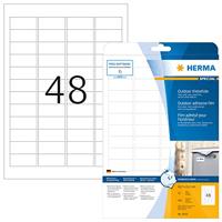 HERMA 9531 weerbest outdoor folielabels A4 (45,7 x 21,2 mm, 10 vellen, polyethyleen, mat) zelfklevend, bedrukbaar, extreme sterk klevende etiketten, 480 etiketten voor printer, wit