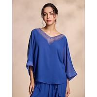 chiffon casual magyar mouw diepe v-blouse - thumbnail