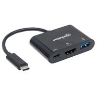 Manhattan 152037 USB / HDMI Adapter [1x USB-C stekker - 1x HDMI-bus, USB 3.2 Gen 1 bus A (USB 3.0), USB-C bus] Zwart UL gecertificeerd 0.08 m - thumbnail