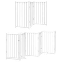 vidaXL Hondenhek inklapbaar met deur 9 panelen 450 cm populierhout wit