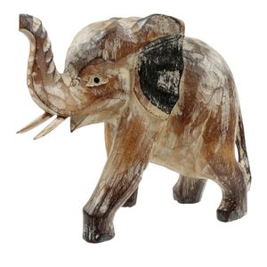 Houten Beeld Olifant Lopend Whitewash (20 x 19 cm)