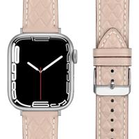 By Qubix - Leren bandje met diamant patroon - Beige - Compatible met Apple Watch 44mm / 45mm / 46mm / 49mm - Compatible Apple watch bandjes