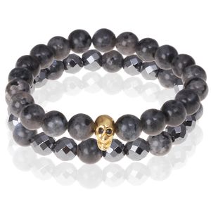 Matte Agaat kralen armband Hematiet Goudkleurige Skull