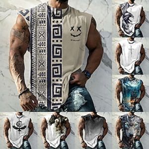 Voor heren Vest Top Mouwloos T-shirt voor heren Grafisch Tribal Strakke ronde hals Kleding 3D-afdrukken Dagelijks Sport Mouwloos Afdrukken Modieus Ontwerper Spier Lightinthebox