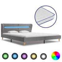 vidaXL Bed met LED en traagschuim matras stof lichtgrijs 180x200 cm