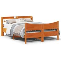 vidaXL Bedframe met hoofdbord massief grenenhout wasbruin 150x200 cm, bed, bed ombouw, twijfelaar bed, bedbodem, slaapkamermeubel, 2-persoons bedframe