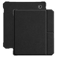 Lunso - Geschikt voor Kobo Libra 2 (7 inch) - Vegan saffiano leren sleepcover hoes - Zwart