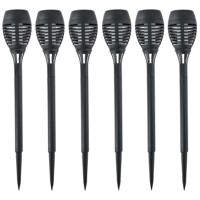 Solar tuinlamp fakkels/toortsen - 6x - met vlam effect - zwart - 48 cm