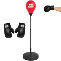 Devesport Punching bal voor kinderen, rood, in hoogte verstelbaar van 1,26 tot 1,46 m, met bokshandschoenen en navulbare basis, boksset voor kinderen vanaf 5 jaar