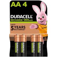 Duracell Oplaadbare AA-batterijen (4 stuks), 1300 mAh NiMH, 2000 laadbeurten, vooraf opgeladen, voor een lange levensduur, met een plastic vrije en 100% recyclebare verpakking