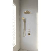 Regendoucheset Inbouw Brauer Gold Edition Thermostatisch 30 cm met Gebogen Wandarm, Glijstang en Handdouche 3-Standen Losse Stopkranen Geborsteld Goud - thumbnail