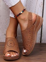 Ethnic Pattern Punched Hollow Velcro Vintage Sandals