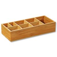 Bestekbak/keuken spullen/kruiden organizer - 6-vakken - bamboe hout - 36 x 15 x 7 cm - thumbnail