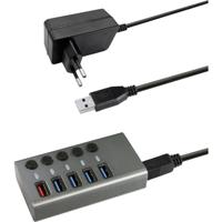 Maxtrack CH10L USB 3.0-hub 5 poorten Individueel schakelbaar Zilver-grijs