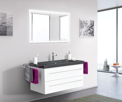 Saniclear Granite Black 100cm wit badkamermeubel met graniet bovenblad 1 kraangat