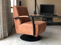 Leren draaifauteuil met stalen frame en schotelvoet - oranje leer - Echt leer, Industrieel, ontdek de vele Leersoorten en Kleuren bij ShopX - thumbnail