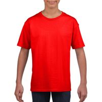 Rood basic t-shirt met ronde hals voor kinderen / unisex van katoen - thumbnail