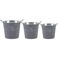 Emmer/plantenpot/bloempot - set van 3x stuks - zink - zilvergrijs