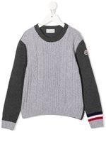 Moncler Enfant pull en maille torsadée à col rond - Gris - thumbnail