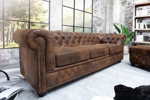 Chesterfield 3-zitsbank 205cm antiekbruin met knoopstiksel en veerkern - 17382