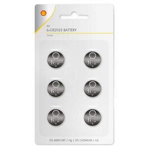 Batterijen Shell knoopcel - CR2025 - 6x stuks - Lithium   -