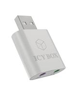 Icy Box IB-AC527 externe USB-geluidskaart/USB naar hoofdtelefoon & microfoon (2x 3,5 mm) adapter, aluminium behuizing (zilver)