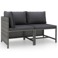 2-delige Loungeset met kussens poly rattan grijs - thumbnail