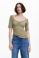 T-shirt met gerimpelde halslijn - GREEN - L - thumbnail