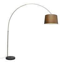 QAZQA - Modern Booglamp Staal | Zilver stoffen kap bruin 45 cm - XXL | Woonkamer - Metaal Langwerpig - E27 Geschikt voor LED - Max. 1 x 60 Watt