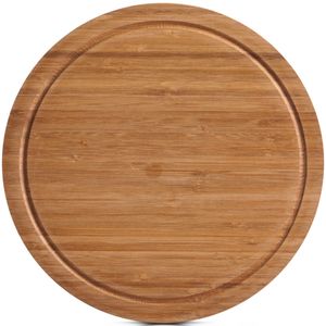 Ronde bamboe houten snijplanken met sapgroef 25 cm