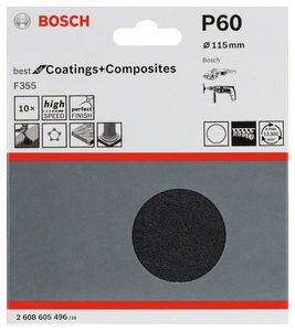 Bosch Accessories 2608605496 Schuurpapier voor schuurschijf Met klittenband, Ongeperforeerd Korrelgrootte (num) 60 (Ø) 115 mm 10 stuk(s)