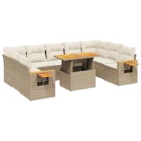 vidaXL 10-delige Loungeset met kussens poly rattan beige, tuinset, tuinmeubel, terrasset, tuinbank, terrasmeubel, loungebank, loungeset tuin