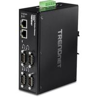 TRENDnet TI-M42 Modbus Industriële Fast Ethernet Gateway met 4 poorten, 4 seriële DB-9-poorten, 2 Fast Ethernet poorten, tot 100 m (328 voet), IP30 geclassificeerde behuizing