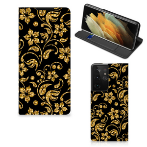 Samsung Galaxy S21 Ultra Smart Cover Gouden Bloemen