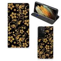 Samsung Galaxy S21 Ultra Smart Cover Gouden Bloemen - thumbnail