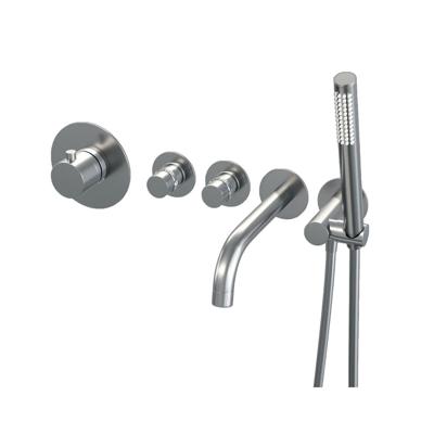 Badkraan Brauer Thermostatisch Inbouw Rond Glans Chroom 3 Greeps 5 Gats met Staafhanddouche