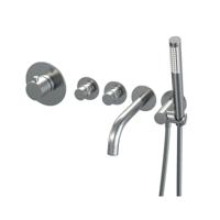 Badkraan Brauer Thermostatisch Inbouw Rond Glans Chroom 3 Greeps 5 Gats met Staafhanddouche