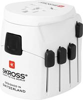 SKROSS PRO - World: 3-polige reisadapter met gepatenteerd schuifsysteem voor reizen PRO - World wit