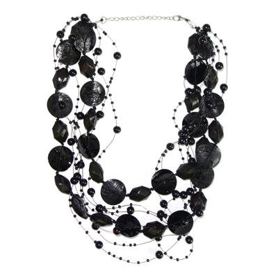 Draad Ketting Parel met Schelp Zwart