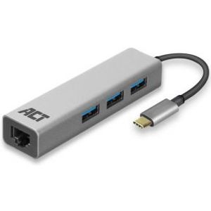 ACT USB-C Hub en Ethernet Adapter met USB-A