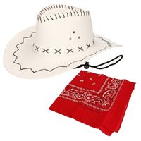 Cowboy verkleed set Cowboyhoed met rode western zakdoek - thumbnail