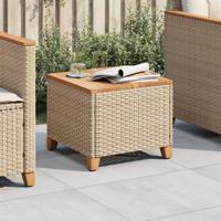 Tuintafel 45x45x37 cm poly rattan en acaciahout beige - thumbnail