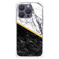 iPhone 15 Pro Anti-Shock Hoesje Marmer Wit Zwart - Origineel Cadeau Man